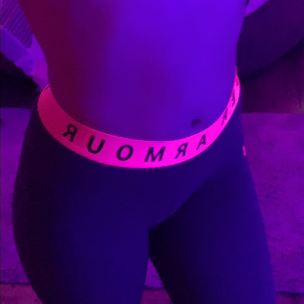 Gray and neon pink under armor leggings